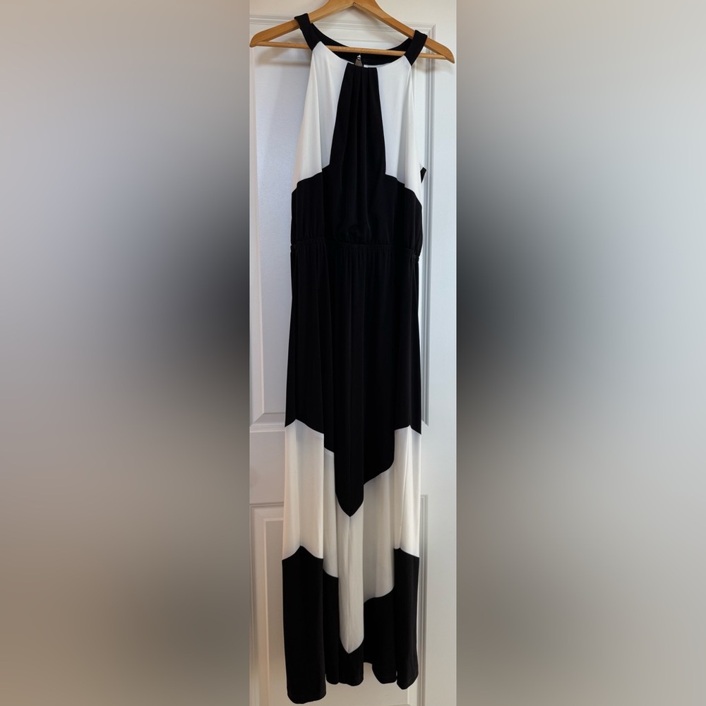 Vince Camuto Asymmetrical Black and White Maxi Dress